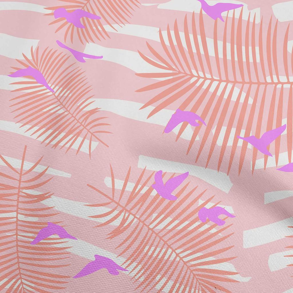 oneOone Cotton Flex Baby Blue Fabric Tropical Plam Tree With Birds Sewing Material Print Fabric By The Yard 40 Inch