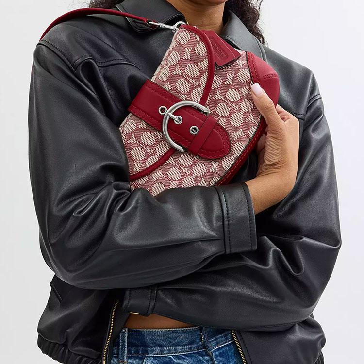 Coach Soho 26 Logo-Print Magnetverschluss Leder Schulter-Tragetasche Mittel Damen Handtaschen Rot CY932-LHXJA