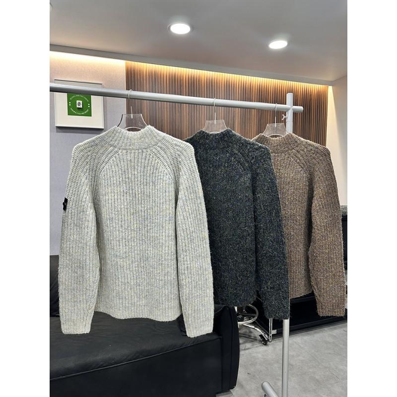 Mens Knit Cardigan With Stand Collar Zipper Front Loose Fit Cotton Wool Blend Sweater Fall Casual Streetwear