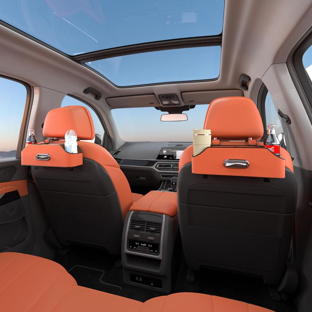 Sancaral Car Leather Multifunctional Rear Seat Drink Holder Tissue Box and Headrest Cup Holder Storage Car Travel Storage Item (with Hook), Box,