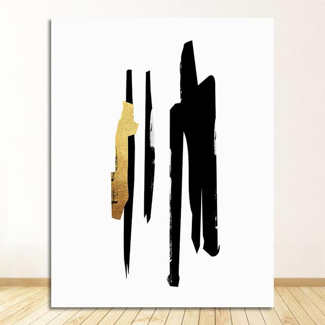 Minimalistická malba na plátně Nástěnná malba Plakát Tisk Obrázky Obývací pokoj Domácí dekorace interiéru Abstrakt Černé zlato štětec Line