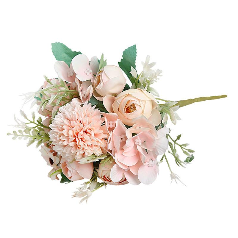 1Pc Artificial Flowers Wedding Home Bedroom Decoration Bridal Bouquet Garden Fake Silk Roses Hydrangeas Vase For Board Outdoors