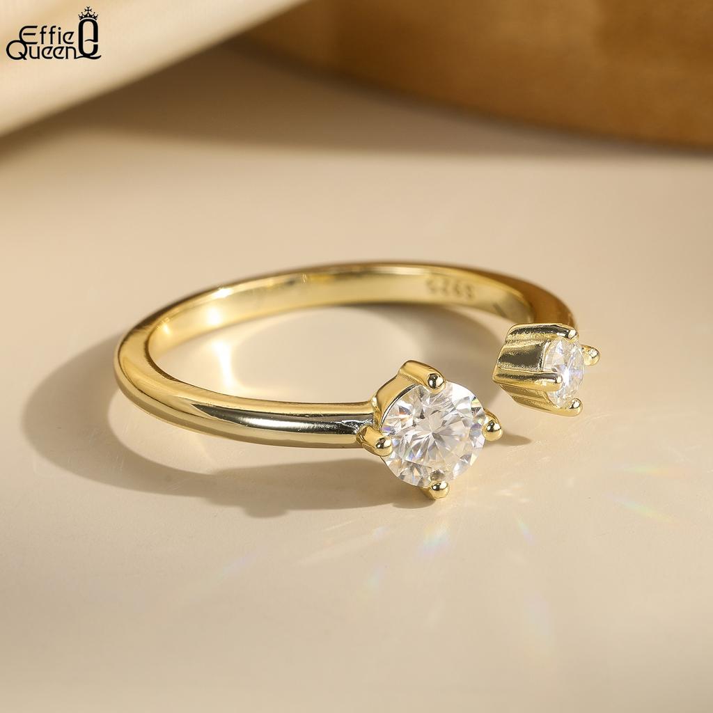 Effie Queen 925 Solid Sterling Silver 14k Gold Oval Shaped Moissanite Ring Ideal Jewelry for Women Wedding Party Banquet MOR16