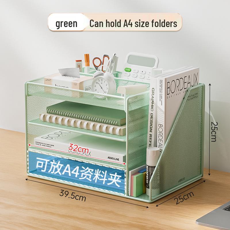 Multi-Layer A4 Desktop File Organizer and Bookends: Office Document Rack and Storage Box
