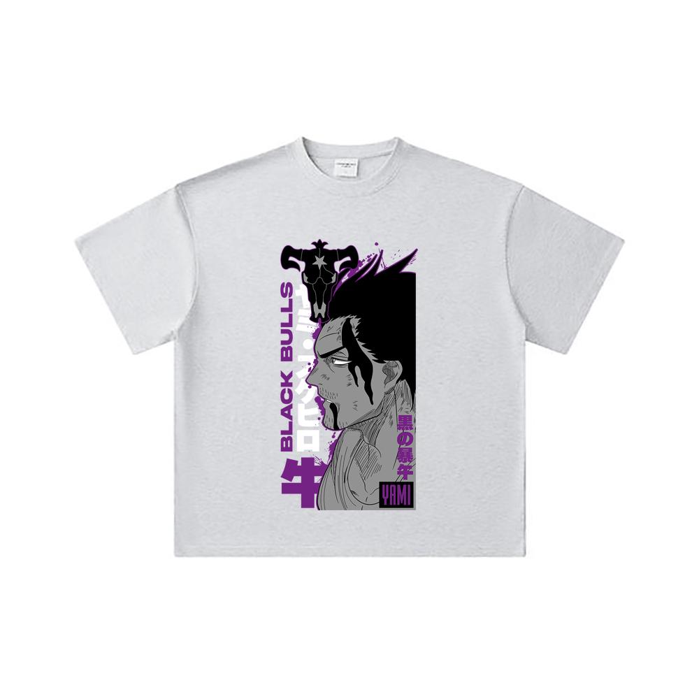 260 GSM Double Yarn 32 Count 100% Cotton Black Clover V8 Yami Print Unisex Heavy Cotton T Shirt