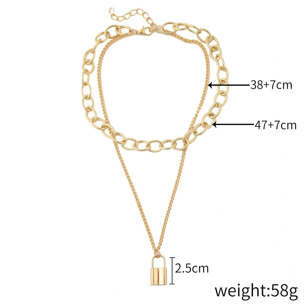 Necklace for Women Necklace Jewelryjewelry Multilayer Necklace Ins Wind Alloy Lock Heart Hundred Peace Lock Necklace Female Elegant Necklace