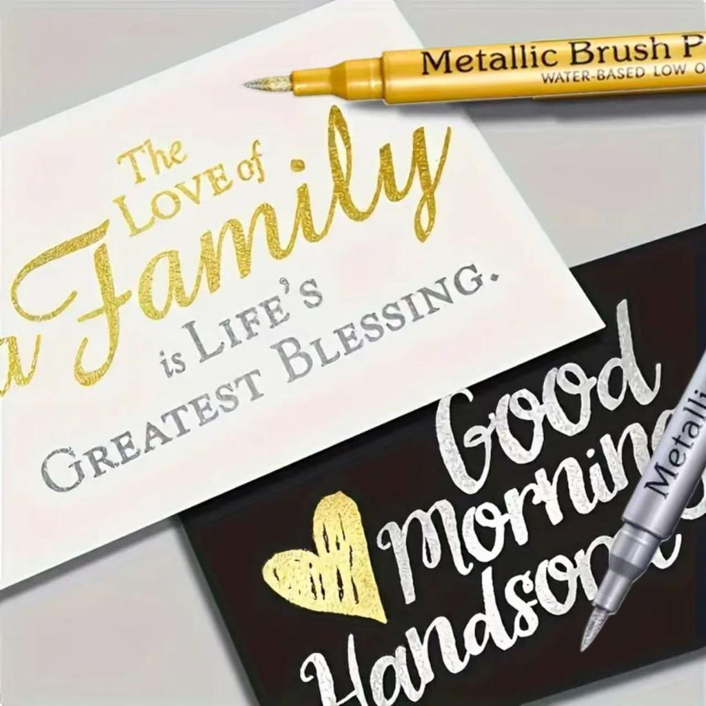 5 Stück Metallische Pinselmarker Stifte(Golden + Silber), Wasserdichte Marker für Graffiti, Unterschriften, Malerei, Kunstschulbedarf