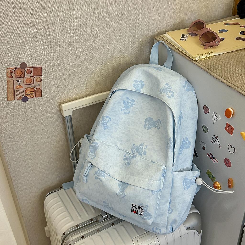 Schoolbag new Korean version ins bear printed schoolbag female high-value junior and high school students multi-compartment college style backpack