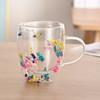 350ml Double Wall Espresso Coffee Cup Handle Flower Pattern Creative Transparent Hot Iced Beverage Beer Whisky Wine Glass Mug
