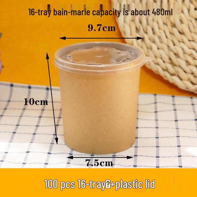 Disposable Kraft Paper Soup Cups with Lids (16oz, 100 Count)