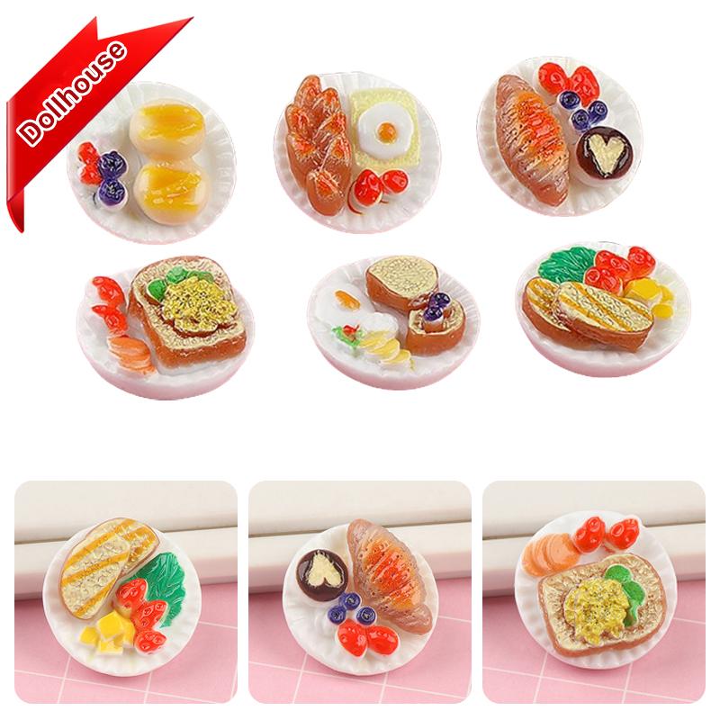 6pcs/Set Dollhouse Mini Dim Sum Platter DIY Miniature Landscape Fairy Garden Decors Accessories Doll House Scene Ornaments