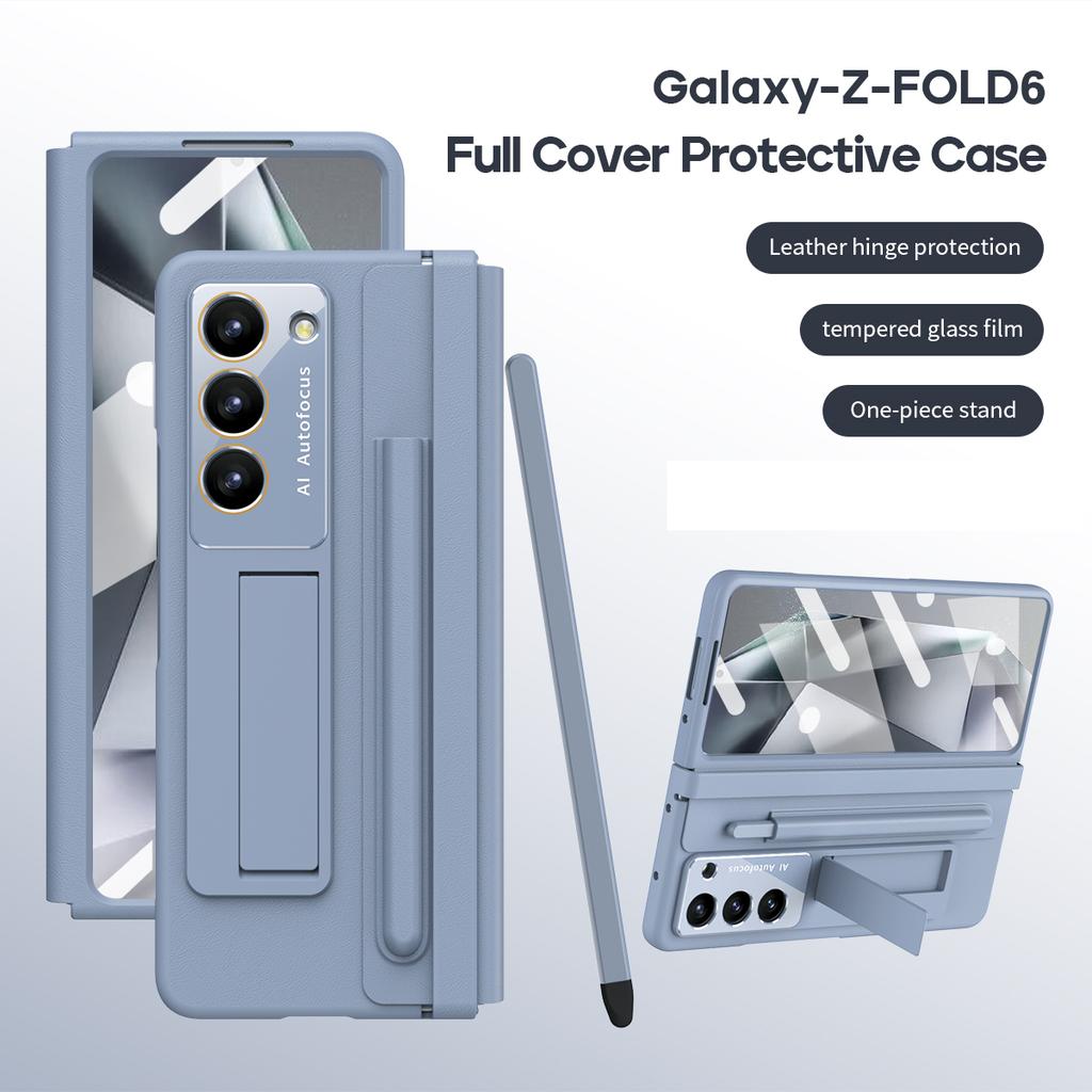 Měkký pant pro Samsung Galaxy Z Fold 6 4 5 Pouzdro z PU kůže, držák na pero, ochranný film