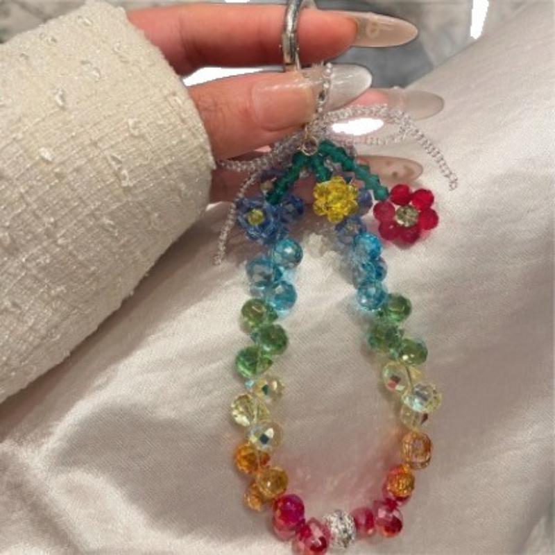 Flower Crystal Mobile Phone Pendant Chain Short Hand-Held Luxury Accessory Colored Design