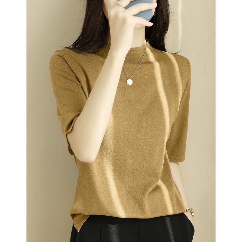 

Early Autumn Shoulder Knitting Half Turtleneck Half-Length Sleeve Underwear Blouse Mustard yellow [fabric upgrade]] 2XL