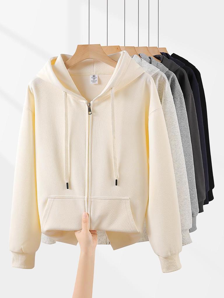 Unisex Zippered Hooded Sweatshirt - Solid Color, Loose Fit, Versatile Autumn Casual Hoodie Jacket