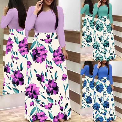 Fashion Women Long Sleeve Floral Boho Print Long Dress Ladies Casual Dress