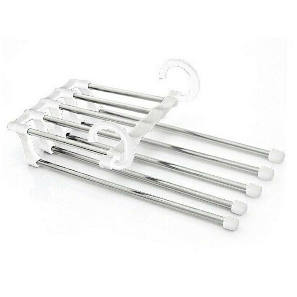 5 In 1 Multifunction Pant Rack Towel Shelves Closet Organizer Stainless Steel Wardrobe Adjustable Magic Trouser Hangers
