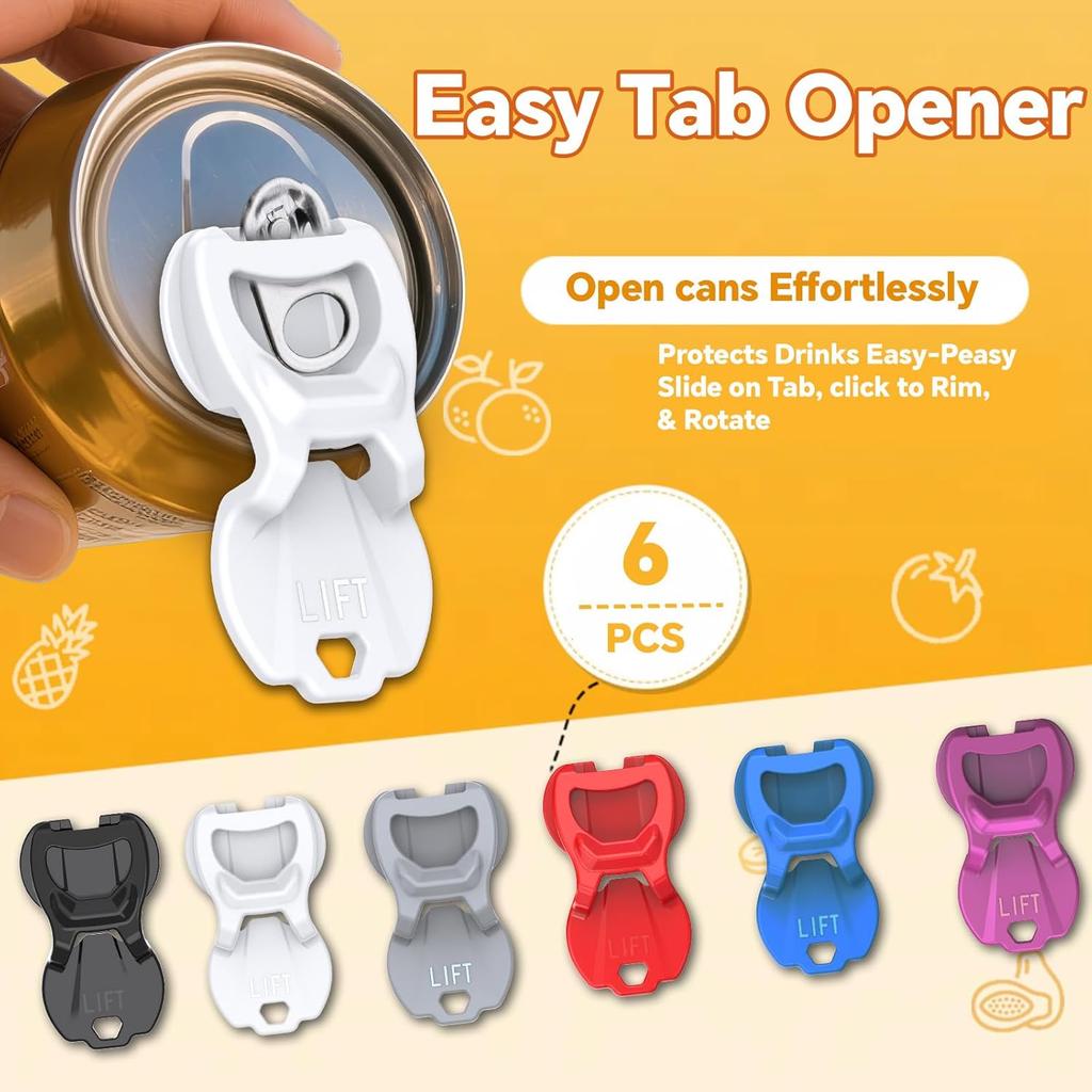 6-Pack Soda Can Openers & Soda can lids, Drink Protector aps, Fits All Standard Soda & Beer Cans | Parties, BBQ, Camping, Outdoor Work, 6 Bright