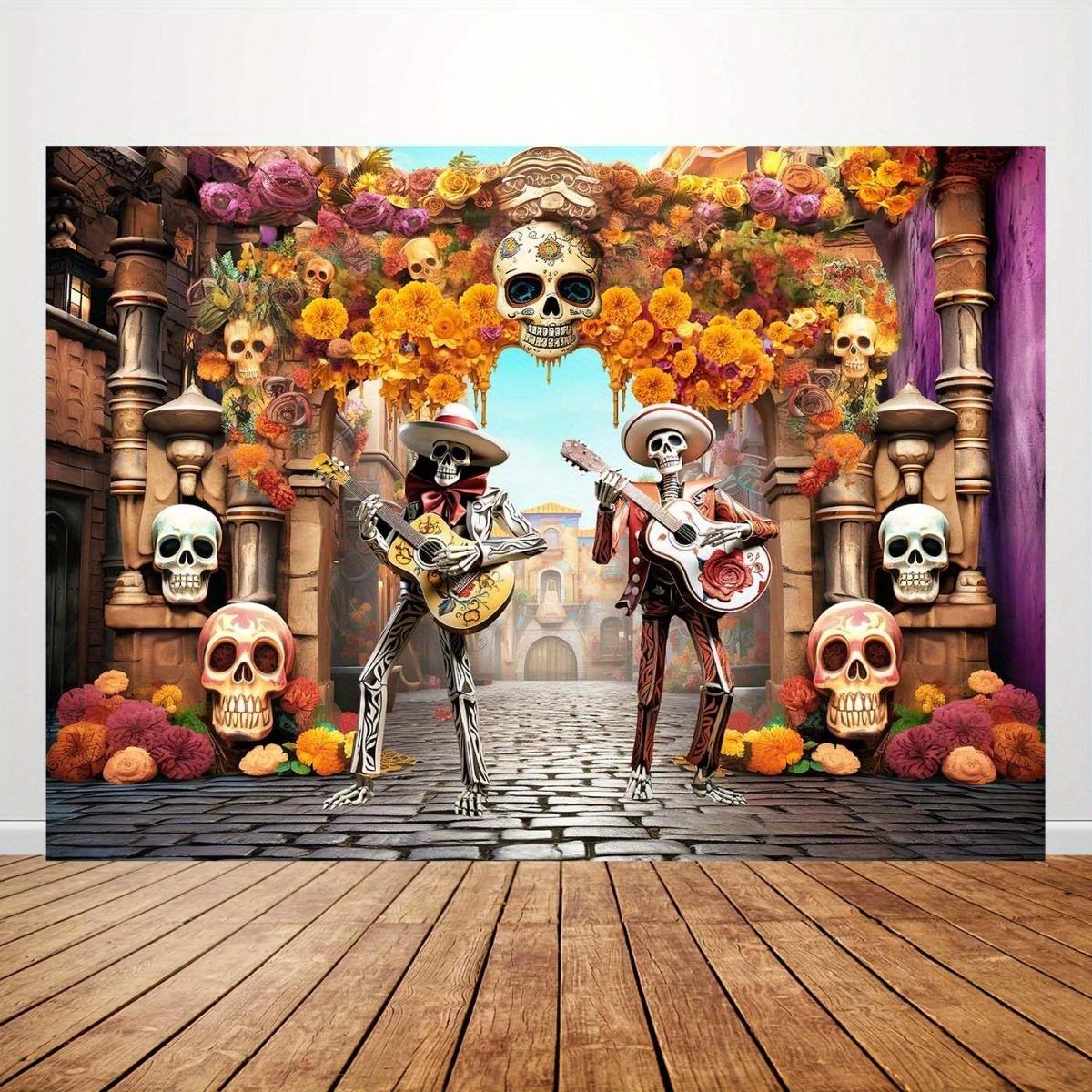 The Day of the Dead celebration banner - Mexican Day of the Dead background cloth Mexican party decorations and skull patterns 100x150cm
