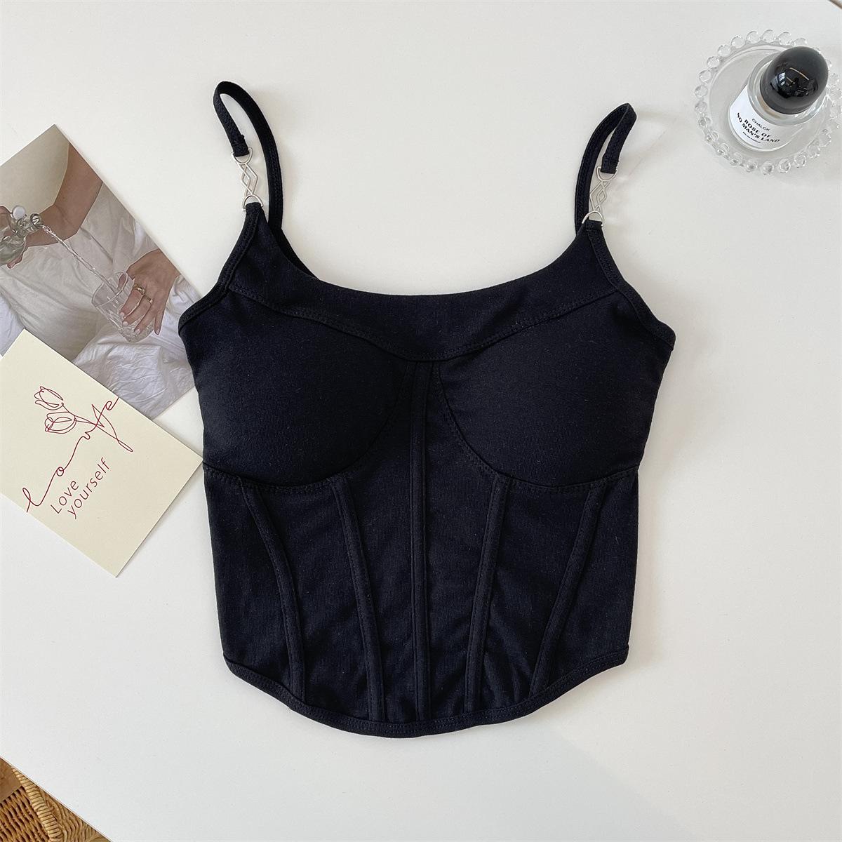 

Майка Spice Girl с коротким топом без рукавов, накладкой на грудь и висящей снаружи рыбьей косточкой One size