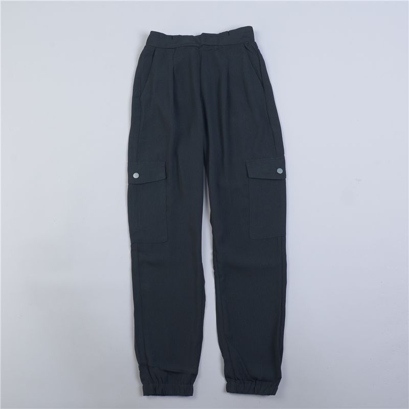 

Export High Waist Ankle-Tied Loose Multi-Pocket Slacks 1 Black XS