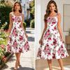Damen ärmelloses Midi-Kleid mit Blumenprint, elegantes quadratischer Ausschnitt A-Linie lässiges Sommerkleid für den Urlaub