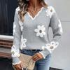 Women's Casual Fashion Elegant Floral  Knitted V-Neck Sweater