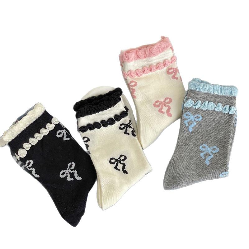 Ladies Spring and Summer New Style Bow Lace Breathable Wicker Cotton Socks