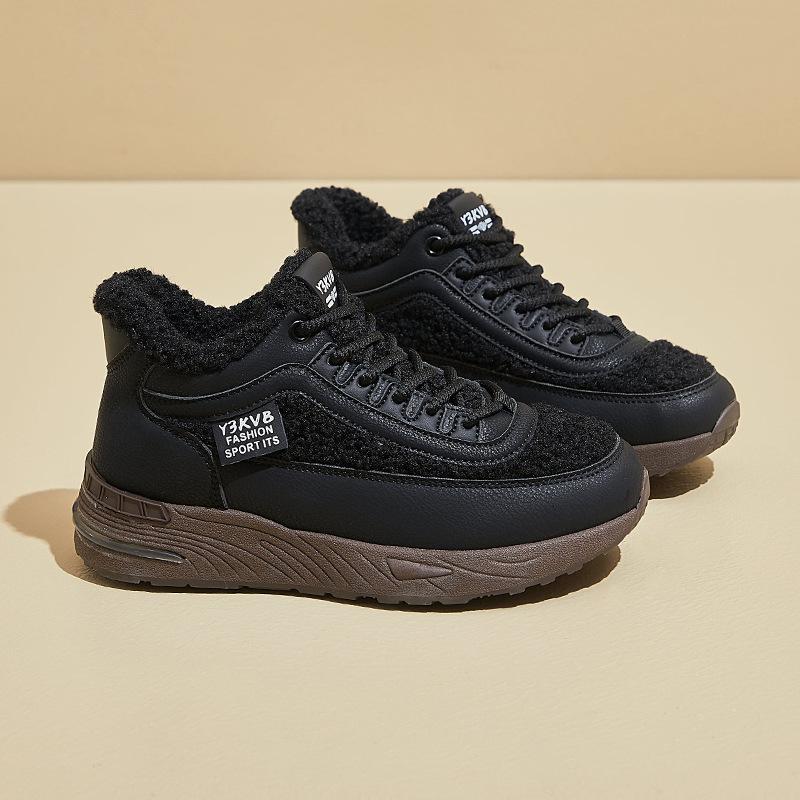 

Женские зимние ботинки для снега, короткие ботинки на шнуровке с подкладкой из искусственного меха, нескользящие теплые кроссовки для ходьбы для женщин на толстой платформе с подкладкой из флиса 40 чёрный