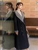 Hooded Double-Sided Long Wool Coat Bathrobe with Tie Waist - Autumn/Winter Korean Fashion Women's Outerwear