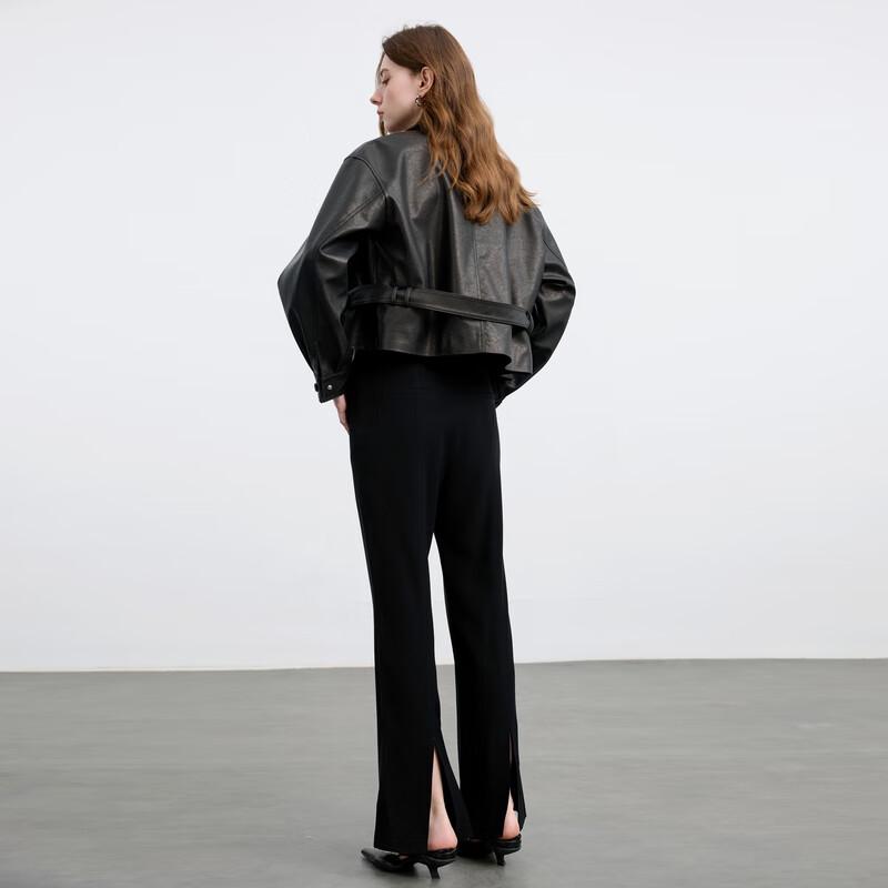 Sancai Women's High-Waisted Micro-Flare Suit Pants with Split Hem