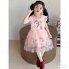 Robe Princesse Fille Été Licorne Imprimée Coton Manches Courtes Tulle