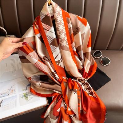 Plaid Color Block Luxury Scarf Women's Goods New Silk Scarf Long Large Size Travel Shawl Sun Protection