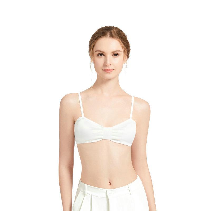 

Новое нижнее белье с глянцевым бантом, небольшой бюст, нижнее белье с треугольными чашками, модный бюстгальтер с двойными бретелями L белый
