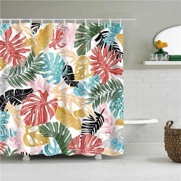 Flower Painting Printed Mildew Proof Polyester Shower Curtains Washable Waterproof Shower Curtains for Bathroom Home Decor