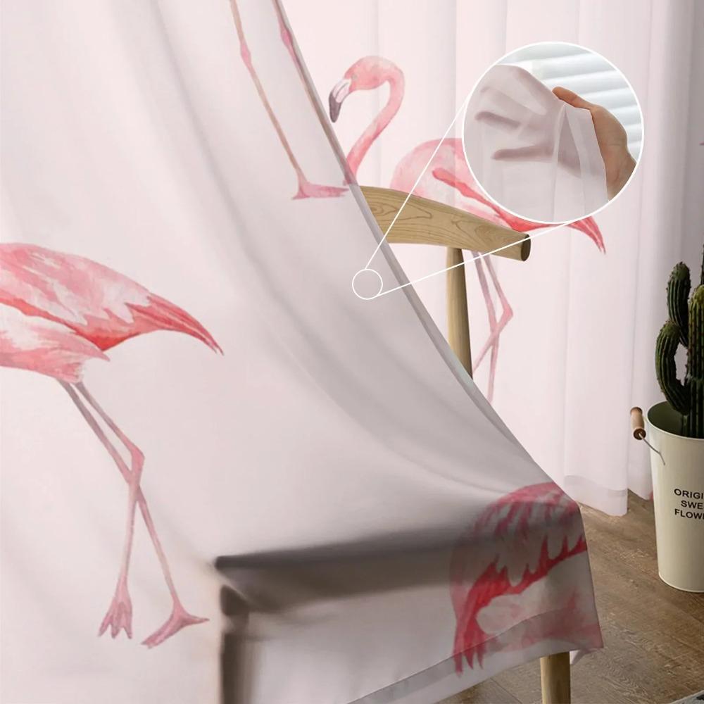Cortinas Visillo Estilo Nórdico Flamenco Rosa para Ventana de Sala de Estar Cortinas de Tul para Dormitorio Área de Cocina Adorno para el Hogar Cortinas de Tela Viscosa