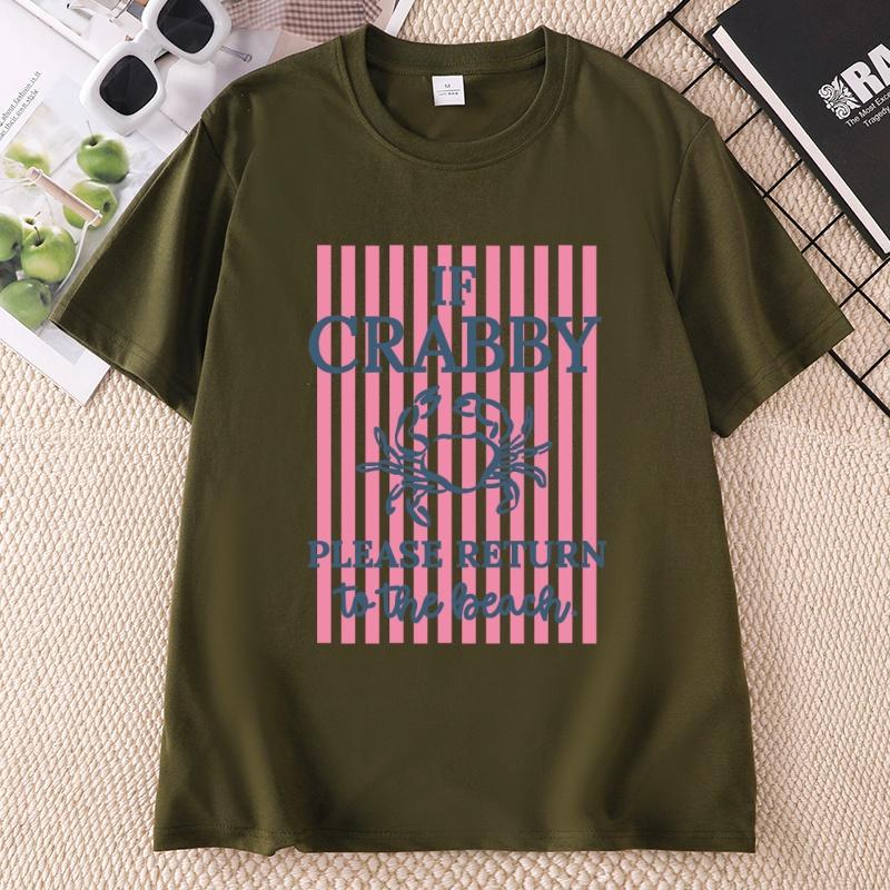 If Crabby Please Return To The Beach T Shirts Striped Short Sleeve Cotton Beach Vacation TShirt Design Funny Crab Graphic Tees