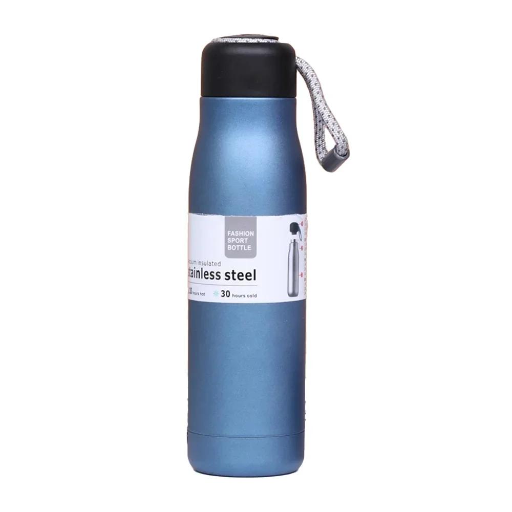 Wasserflasche mit tragbarem Deckel Thermos-Vakuum-isoliert Edelstahl Wiederverwendbar Auslaufsicher Vakuumflasche für Camping Trinkgeschirr
