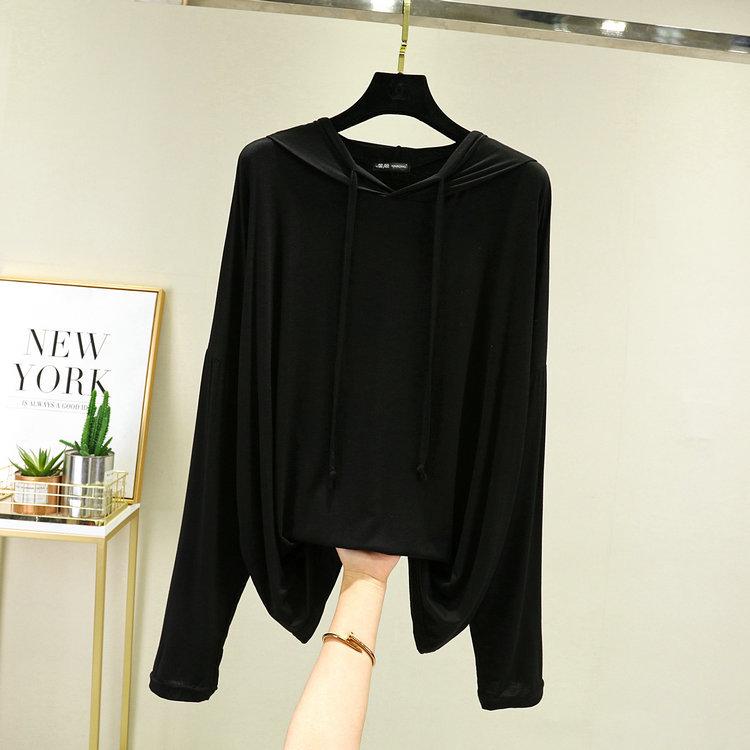Women's Casual Oversized Modal Long-Sleeve Hooded T-Shirt - Slimming, Thin, Spring Sunscreen Top