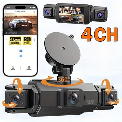 New Car Dash Cam 4 Channel 1080P Driving Camera Night Vision WiFi for Car DVR 360° Front Left Right Rear Loop Recording Black Box