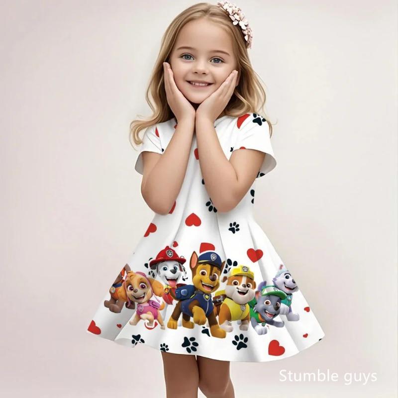 Kids Paw Patrol Casual Dress Summer Cute Cartoon Print Fashion Beach Sundress Soft