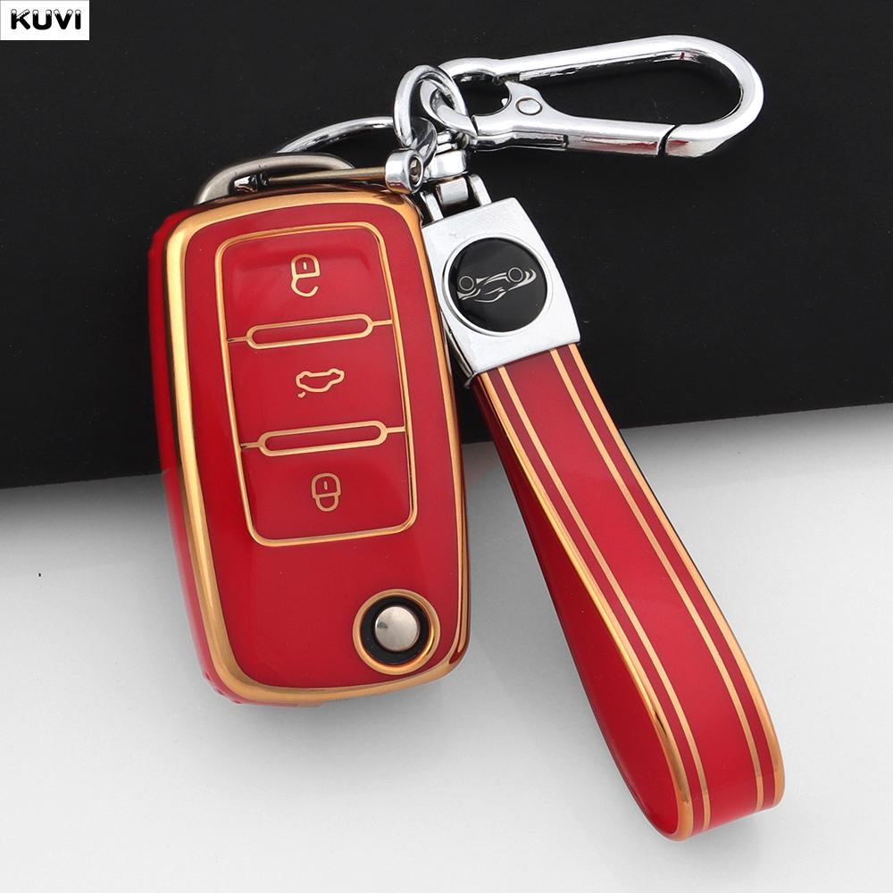 Pink Tpu Car Flip Key Case Cover For Volkswagen Vw Polo Golf Passat Tiguan Beetle Caddy T5 Up Eos Skoda Octavia Seat Leon Altea