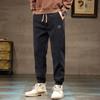 Autumn and Winter Men'S Elastic Drawstring Belt Casual Thickening Warm Pants, Fashionable Plush Lined Casual Pants