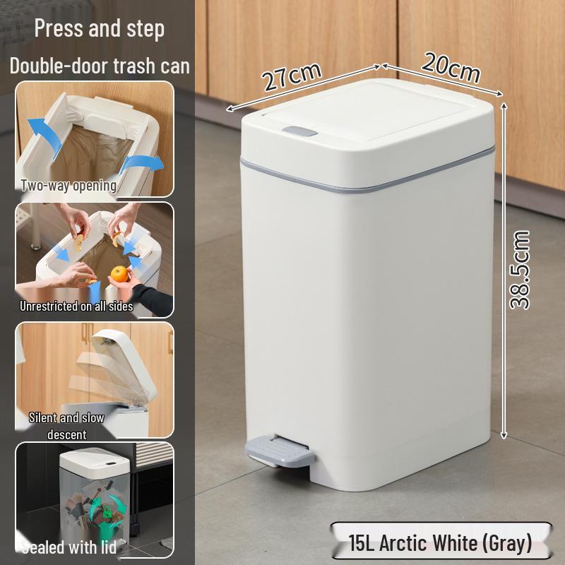 Silent Double-Open Trash Can with Foot Pedal for Kitchen and Bathroom