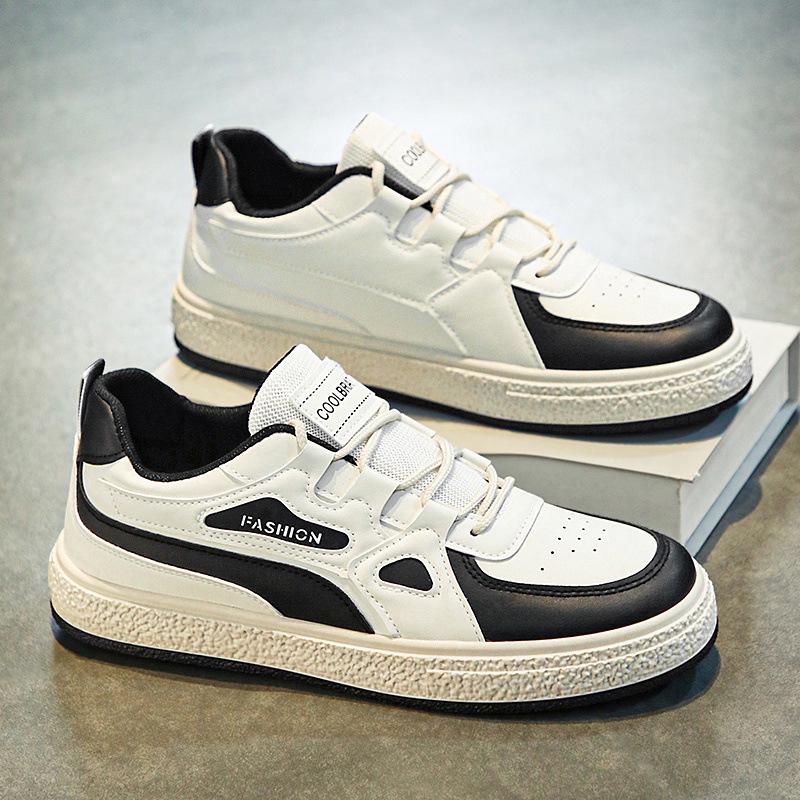 

Мужская летняя дышащая обувь в корейском стиле 2024 года, модные повседневные спортивные туфли - универсальные белые кроссовки с плоской подошвой 40 бежевый/чёрный