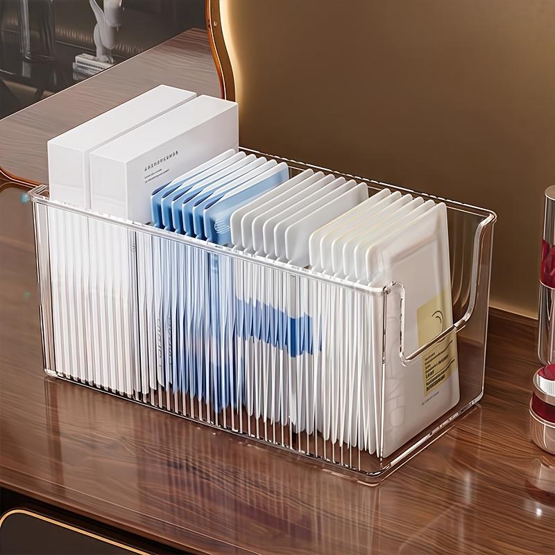 Boîte de rangement transparente de grande capacité à quatre compartiments, Organisateur cosmétique transparent pour coiffeuse avec 3 séparateurs amovibles