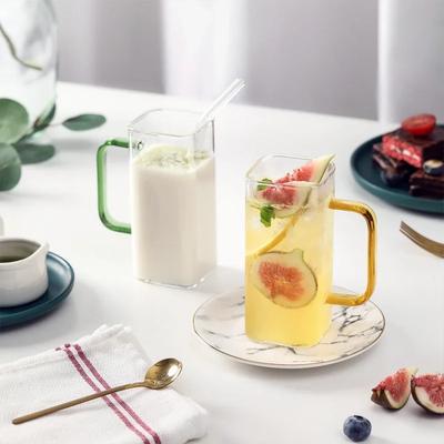 400 ml quadratischer Glasbecher, Frühstücksmilchkaffeetasse, mikrowellengeeignet, transparent, Party-Bierbecher, Kaffeebecher, Trinkgeschirr aus Glas