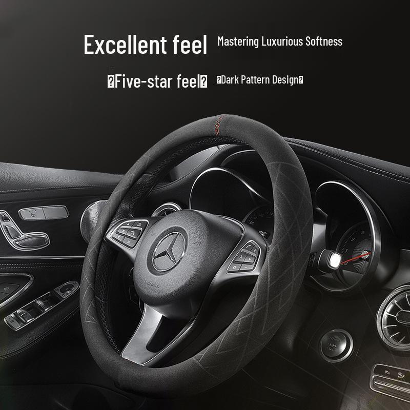Universal Suede Steering Wheel Cover, Non-Slip & Sweat-Absorbent, with Center Mark for All Seasons.