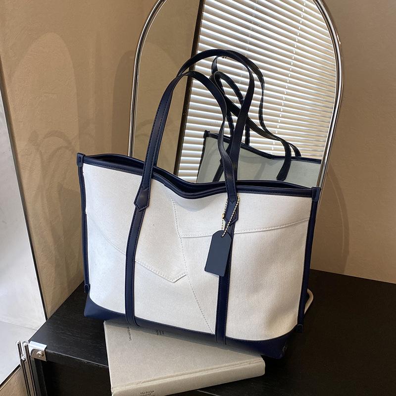 Large Capacity Bag Women's New Casual Denim Fashion Contrasting Color Splicing Shoulder Bag Tote Bag