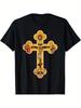 Orthodox Jesus Christ Crucifixion Graphic T-Shirt Black Cotton Loose Fit Short Sleeve Christian Tee for Men Women